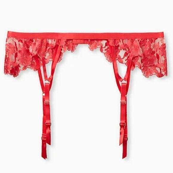 5X 6X Torrid Raspberry Pink Mesh Garter Belt Gold Floral Lace Lingerie Valentine - Picture 1 of 8